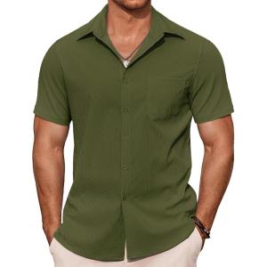 imageCOOFANDY Mens Casual Button Down Shirts Short Sleeve Summer Beach Vacation ShirtsArmy Green