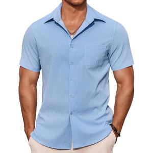 imageCOOFANDY Mens Casual Button Down Shirts Short Sleeve Summer Beach Vacation ShirtsLight Blue