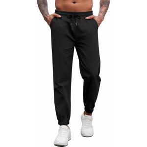 imageCOOFANDY Mens Casual Joggers Pants Cotton Elastic Waist Drawstring Chino Pants Hiking Outdoor Track SweatpantsBlack