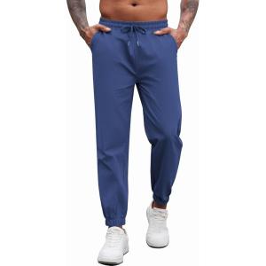 imageCOOFANDY Mens Casual Joggers Pants Cotton Elastic Waist Drawstring Chino Pants Hiking Outdoor Track SweatpantsBlue