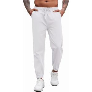 imageCOOFANDY Mens Casual Joggers Pants Cotton Elastic Waist Drawstring Chino Pants Hiking Outdoor Track SweatpantsWhite