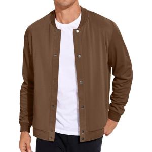 imageCOOFANDY Mens Casual Lightweight Jacket Baseball Letterman Snap Button JacketBrown
