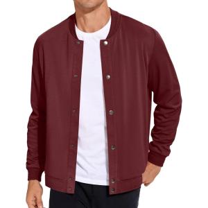 imageCOOFANDY Mens Casual Lightweight Jacket Baseball Letterman Snap Button JacketDark Red