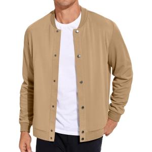 imageCOOFANDY Mens Casual Lightweight Jacket Baseball Letterman Snap Button JacketKhaki