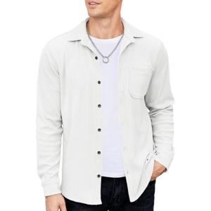 imageCOOFANDY Mens Corduroy Shirt Casual Shacket Long Sleeve Button Down Lightweight JacketWhite