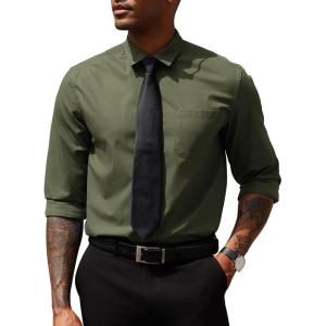 imageCOOFANDY Mens Dress Shirts Long Sleeve Button Down Formal Shirt Regular Fit Solid Business Casual ShirtsArmy Green
