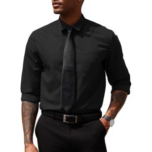 imageCOOFANDY Mens Dress Shirts Long Sleeve Button Down Formal Shirt Regular Fit Solid Business Casual ShirtsBlack