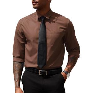 imageCOOFANDY Mens Dress Shirts Long Sleeve Button Down Formal Shirt Regular Fit Solid Business Casual ShirtsBrown