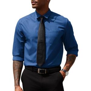 imageCOOFANDY Mens Dress Shirts Long Sleeve Button Down Formal Shirt Regular Fit Solid Business Casual ShirtsDark Blue