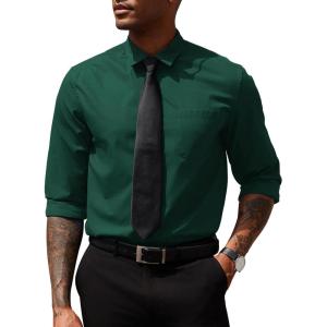 imageCOOFANDY Mens Dress Shirts Long Sleeve Button Down Formal Shirt Regular Fit Solid Business Casual ShirtsDark Green