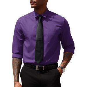 imageCOOFANDY Mens Dress Shirts Long Sleeve Button Down Formal Shirt Regular Fit Solid Business Casual ShirtsDark Purple
