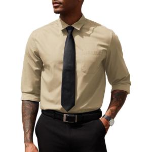 imageCOOFANDY Mens Dress Shirts Long Sleeve Button Down Formal Shirt Regular Fit Solid Business Casual ShirtsKhaki