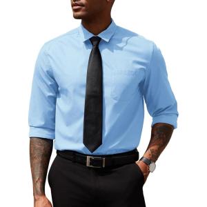 imageCOOFANDY Mens Dress Shirts Long Sleeve Button Down Formal Shirt Regular Fit Solid Business Casual ShirtsLight Blue