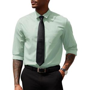 imageCOOFANDY Mens Dress Shirts Long Sleeve Button Down Formal Shirt Regular Fit Solid Business Casual ShirtsLight Green