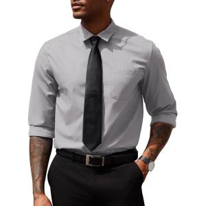 imageCOOFANDY Mens Dress Shirts Long Sleeve Button Down Formal Shirt Regular Fit Solid Business Casual ShirtsLight Grey