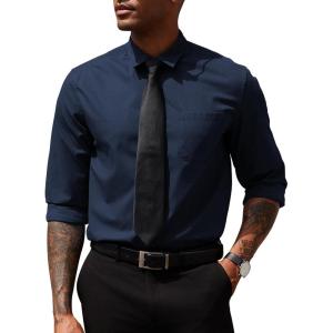 imageCOOFANDY Mens Dress Shirts Long Sleeve Button Down Formal Shirt Regular Fit Solid Business Casual ShirtsNavy Blue