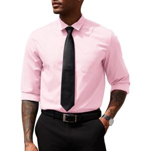 imageCOOFANDY Mens Dress Shirts Long Sleeve Button Down Formal Shirt Regular Fit Solid Business Casual ShirtsPink