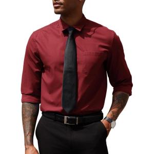 imageCOOFANDY Mens Dress Shirts Long Sleeve Button Down Formal Shirt Regular Fit Solid Business Casual ShirtsWine Red
