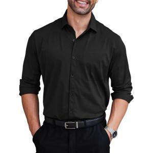 imageCOOFANDY Mens Dress Shirts Long Sleeve Wrinkle Free Shirt Textured Business Casual Button Down ShirtBlack