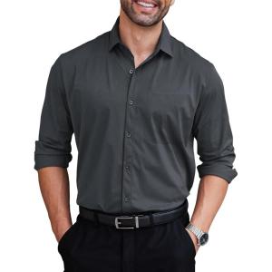 imageCOOFANDY Mens Dress Shirts Long Sleeve Wrinkle Free Shirt Textured Business Casual Button Down ShirtDark Grey