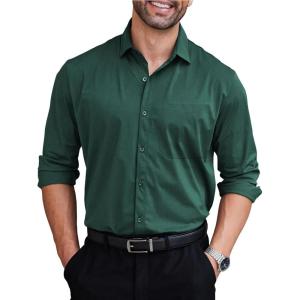 imageCOOFANDY Mens Dress Shirts Long Sleeve Wrinkle Free Shirt Textured Business Casual Button Down ShirtLake Green