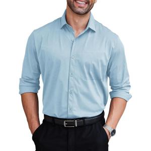 imageCOOFANDY Mens Dress Shirts Long Sleeve Wrinkle Free Shirt Textured Business Casual Button Down ShirtLight Blue