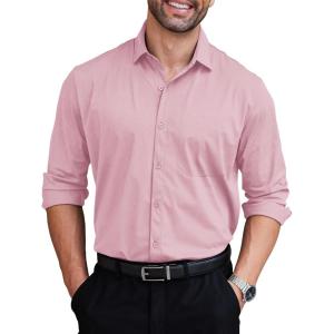 imageCOOFANDY Mens Dress Shirts Long Sleeve Wrinkle Free Shirt Textured Business Casual Button Down ShirtLight Pink