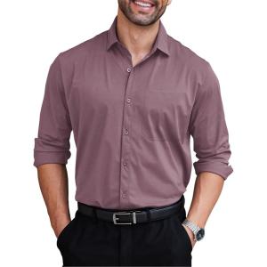 imageCOOFANDY Mens Dress Shirts Long Sleeve Wrinkle Free Shirt Textured Business Casual Button Down ShirtLilac
