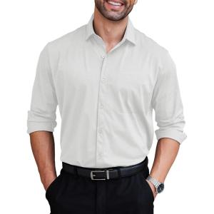 imageCOOFANDY Mens Dress Shirts Long Sleeve Wrinkle Free Shirt Textured Business Casual Button Down ShirtWhite