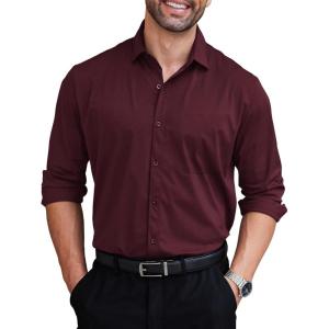 imageCOOFANDY Mens Dress Shirts Long Sleeve Wrinkle Free Shirt Textured Business Casual Button Down ShirtWine Red