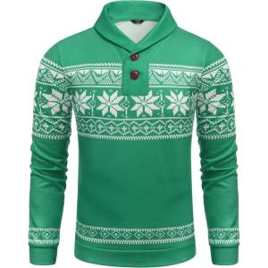 imageCOOFANDY Mens Fashion Shawl Collar Pullover Casual Long Sleeve Knitted Sweater SweatshirtsChristmasgreen