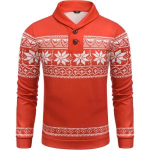imageCOOFANDY Mens Fashion Shawl Collar Pullover Casual Long Sleeve Knitted Sweater SweatshirtsChristmasred