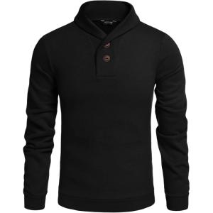 imageCOOFANDY Mens Fashion Shawl Collar Pullover Casual Long Sleeve Knitted Sweater SweatshirtsSweatshirtblack