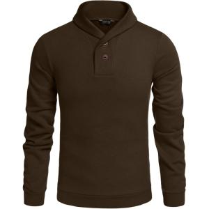 imageCOOFANDY Mens Fashion Shawl Collar Pullover Casual Long Sleeve Knitted Sweater SweatshirtsSweatshirtbrown