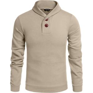 imageCOOFANDY Mens Fashion Shawl Collar Pullover Casual Long Sleeve Knitted Sweater SweatshirtsSweatshirtcream