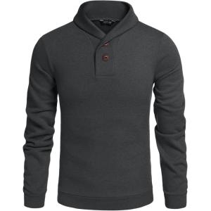 imageCOOFANDY Mens Fashion Shawl Collar Pullover Casual Long Sleeve Knitted Sweater SweatshirtsSweatshirtdark Gray