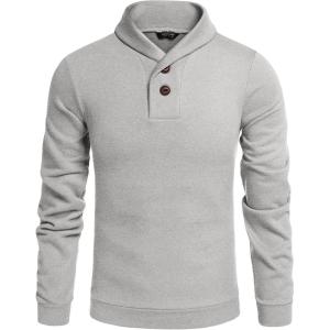 imageCOOFANDY Mens Fashion Shawl Collar Pullover Casual Long Sleeve Knitted Sweater SweatshirtsSweatshirtgray