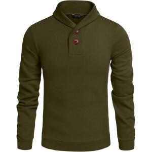 imageCOOFANDY Mens Fashion Shawl Collar Pullover Casual Long Sleeve Knitted Sweater SweatshirtsSweatshirtolive
