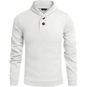 imageCOOFANDY Mens Fashion Shawl Collar Pullover Casual Long Sleeve Knitted Sweater SweatshirtsSweatshirtwhite