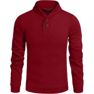 imageCOOFANDY Mens Fashion Shawl Collar Pullover Casual Long Sleeve Knitted Sweater SweatshirtsSweatshirtwine Red