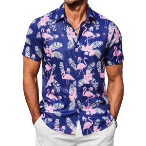 imageCOOFANDY Mens Hawaiian Shirts Short Sleeve Button Down Shirt Casual Summer Beach Shirts Floral Tropical Vacation Resort WearBluebird