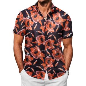 imageCOOFANDY Mens Hawaiian Shirts Short Sleeve Button Down Shirt Casual Summer Beach Shirts Floral Tropical Vacation Resort WearOrangefloral