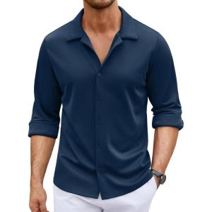 imageCOOFANDY Mens Long Sleeve Button Down Wrinkle Free Shirt Casual Untucked Stretch Dress ShirtsBlack Iris