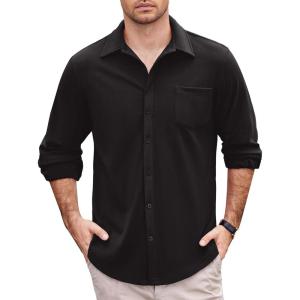 imageCOOFANDY Mens Long Sleeve Dress Shirt Button Down Casual Shirts for Men Wrinkle Free Shirt with PocketBlack