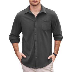 imageCOOFANDY Mens Long Sleeve Dress Shirt Button Down Casual Shirts for Men Wrinkle Free Shirt with PocketDark Grey