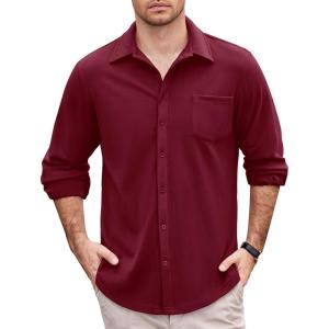 imageCOOFANDY Mens Long Sleeve Dress Shirt Button Down Casual Shirts for Men Wrinkle Free Shirt with PocketDark Red