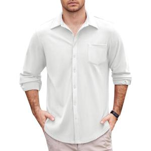 imageCOOFANDY Mens Long Sleeve Dress Shirt Button Down Casual Shirts for Men Wrinkle Free Shirt with PocketWhite