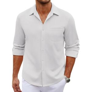 imageCOOFANDY Mens Long Sleeve Wrinkle Free Shirt Casual Button Down Shirts Stretch Dress Shirt with PocketWhite