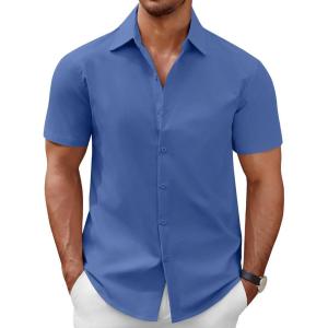 imageCOOFANDY Mens Short Sleeve Button Down Casual Shirts for Men Summer Untucked ShirtsDark Blue