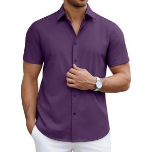 imageCOOFANDY Mens Short Sleeve Dress Shirts Casual Button Down Wrinkle Free Regular Fit Business Untucked ShirtsCrown Jewel